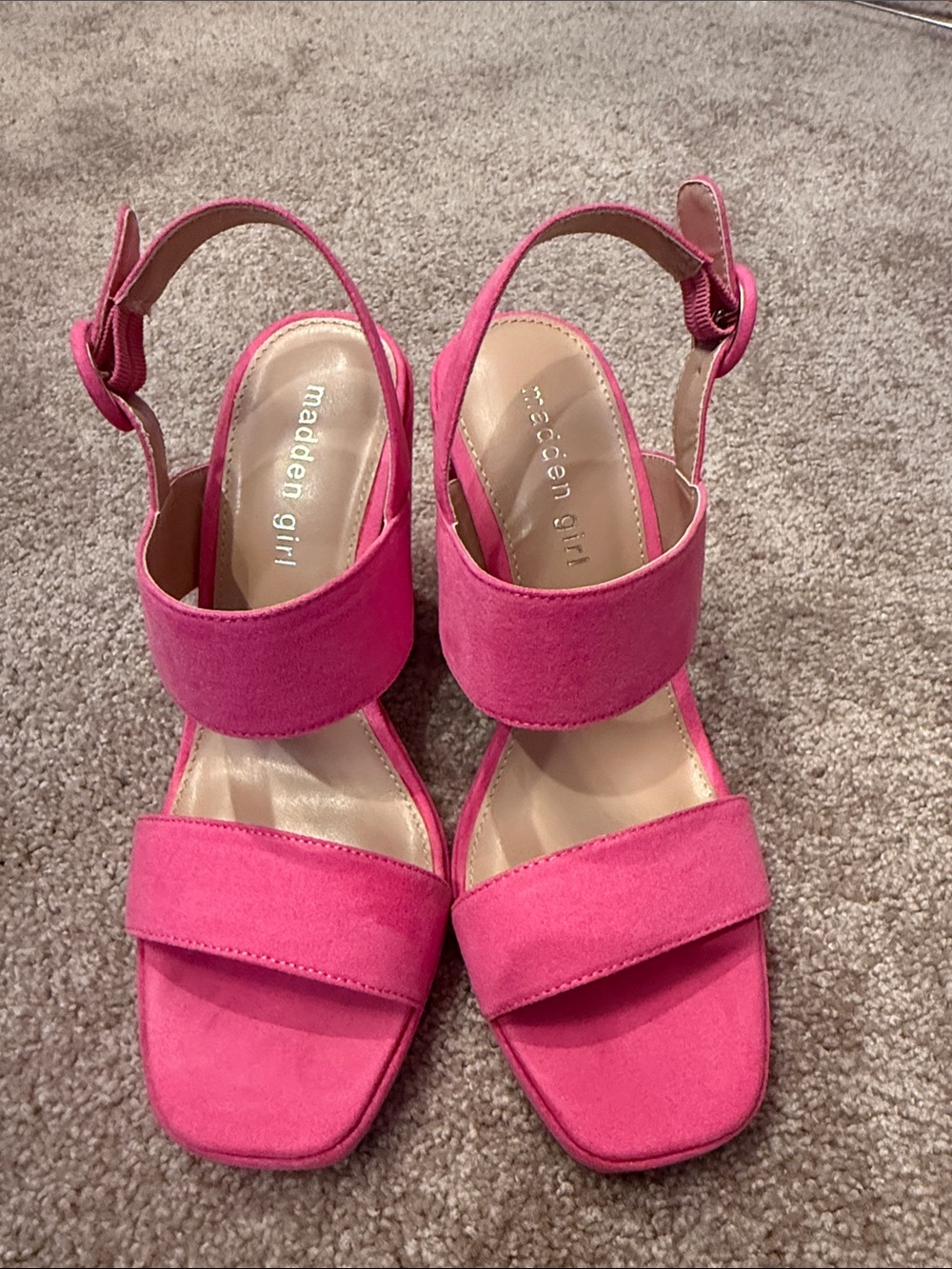 Madden Girl Hot Pink Suede Block Heel Sandals
